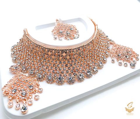 Rosegold & Silver Jerkan Stone Beautiful Necklace Set