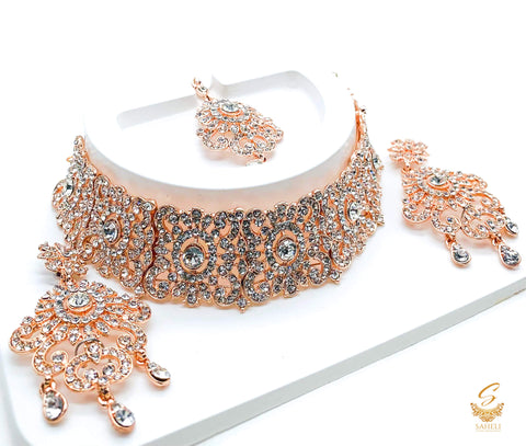 Rosegold & Silver Jerkan Stone Beautiful Necklace Set