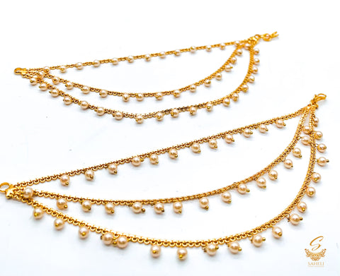 Bahubali style Golden stone & Pearl work beautiful earring support Sahare