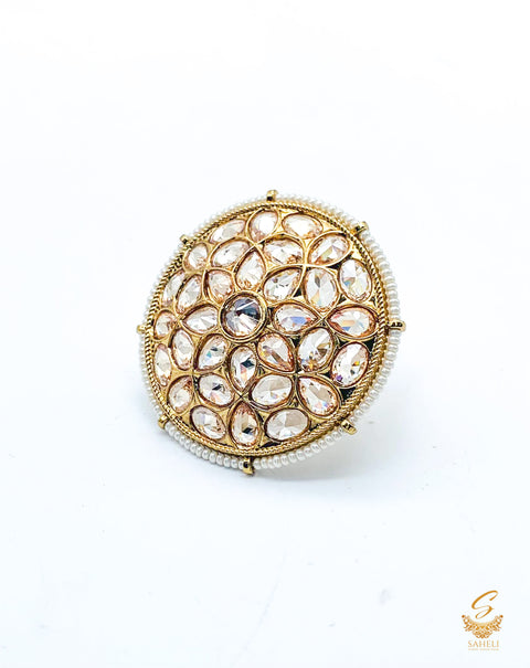 Golden  Polki stone beautiful ring (adjustable)