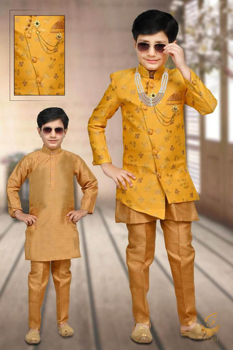 Brocade Silk Based embroidery Kids Indo Western (With Mala And Broach )With Pents