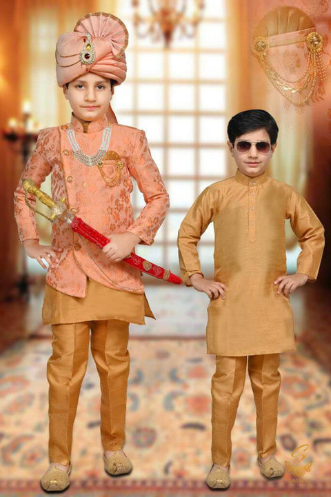 Brocade Silk Based embroidery Kids Indo Western (With Mala And Broach )With Pents (pagdi not included)