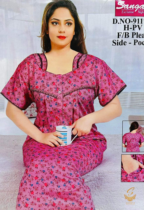 Cotton based Printed fabric women's nighty (size 46) Length-55 inch (Front button open)