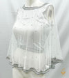 Size 38(upto 40 )Silver colour Art silk based designer ponchowith stone work and beaded lace all around