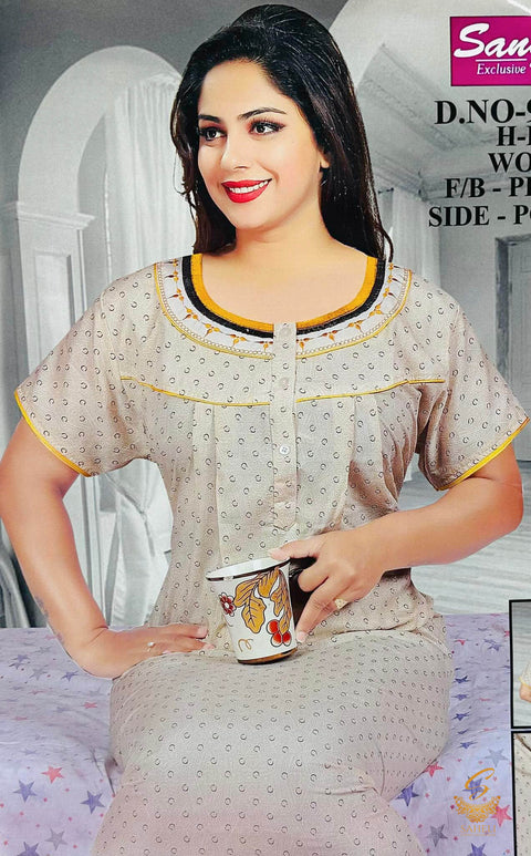 Cotton based Printed fabric women's nighty (size 46) Length-55 inch (Front button open)