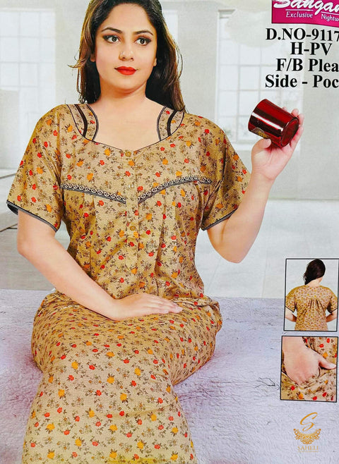 Cotton based Printed fabric women's nighty (size 46) Length-55 inch (Front button open)