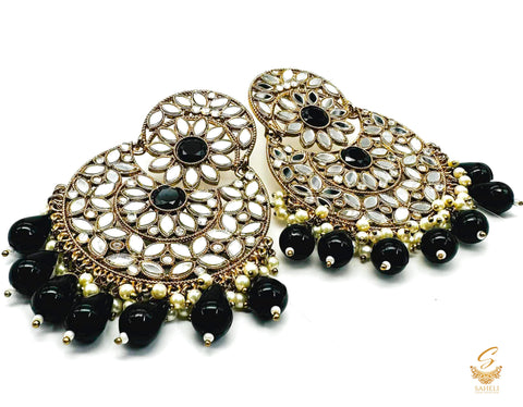 Black colour pearls with original mirrors beautiful Earrings