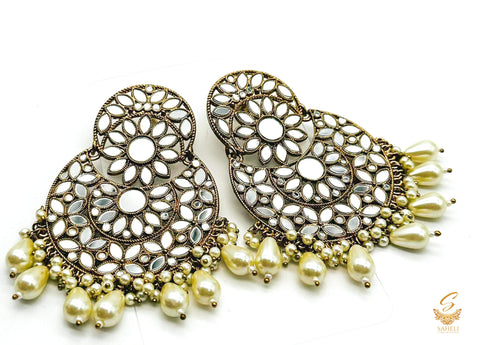 White colour pearls with original mirrors beautiful Earrings