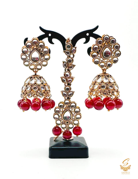 Deep Maroon Pearls with kundan stone beautiful Jhumka with tikka set