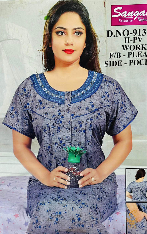 Cotton based Printed fabric women's nighty (size 46) Length-55 inch (Front button open)