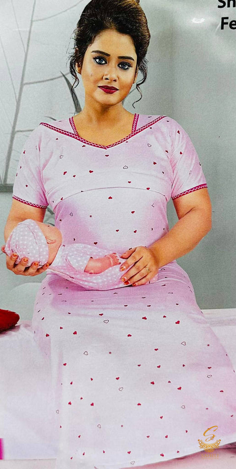Cotton Lycra based Printed fabric(stretchable) women's nighty (size 44-46) Length-55 inch (Front button open)