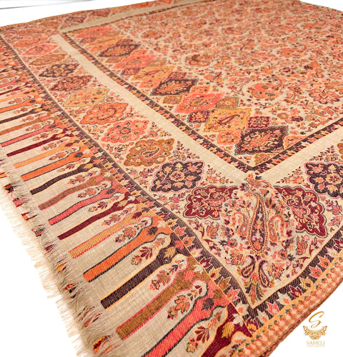 Beige Colour Kalamkari Pashmina (Original) Woven Shawl (Full Size)