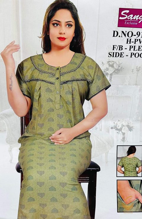 Cotton based Printed fabric women's nighty (size 46) Length-55 inch (Front button open)