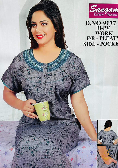 Cotton based Printed fabric women's nighty (size 46) Length-55 inch (Front button open)