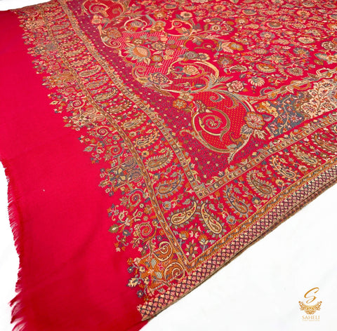 Red Kalamkari Pashmina (Original) Woven Shawl (Full Size)