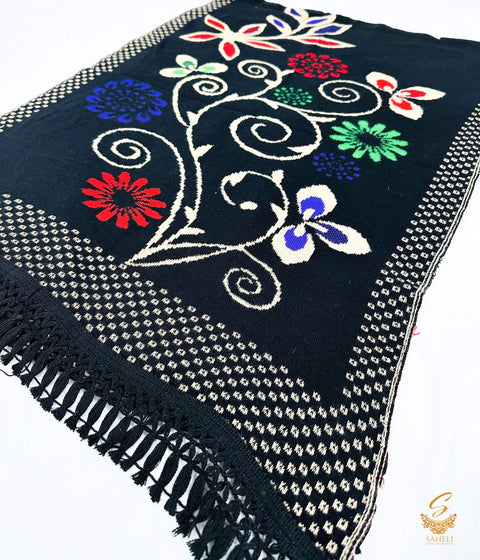 Black colour very warm woolen printed shawl