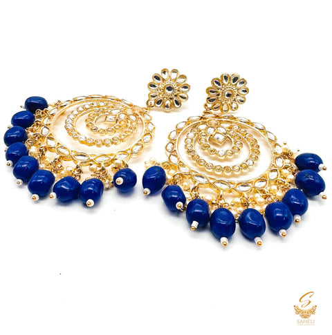 Violet Pearls with kundan stone chandbali earrings