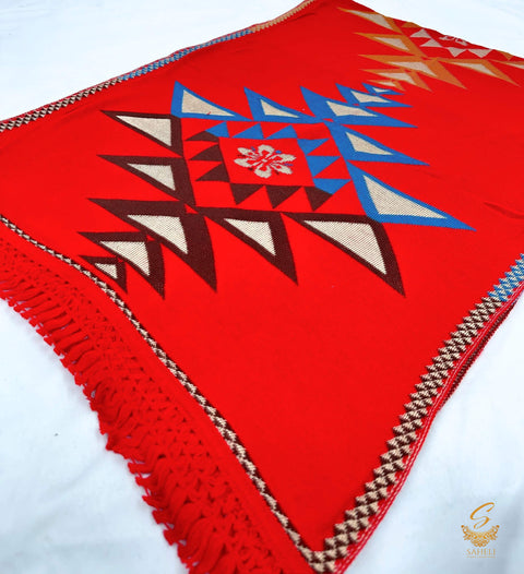 Red colour very warm woolen printed shawl