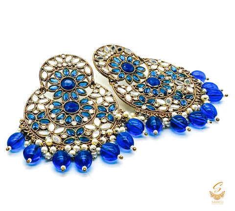 Royal Blue  colour pearls with original mirrors beautiful Earrings