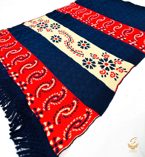 Nevi Blue colour very warm woolen printed shawl