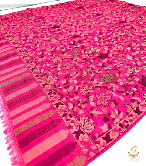 Hot Pink Kalamkari Pashmina (Original) Woven Shawl (Full Size)