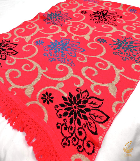 Neon Pink colour very warm woolen printed shawl