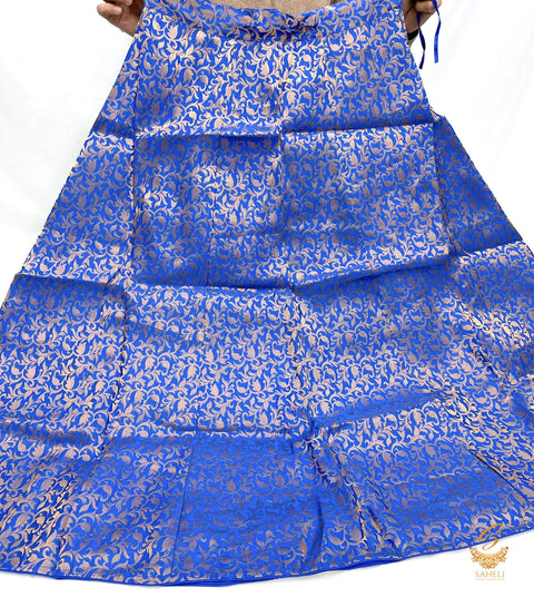 Royal Blue colour Brocade Silk based big flared skirt (can be styled with Poncho Blouse) Waist :- 37inch , Length:- 40