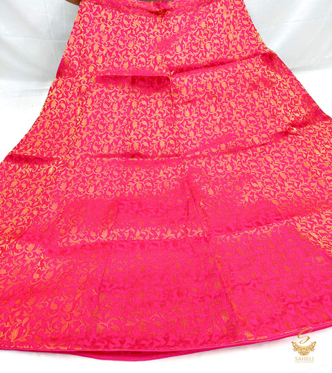 Hot Pink colour Brocade Silk based big flared skirt (can be styled with Poncho Blouse) Waist :- 37inch , Length:- 40