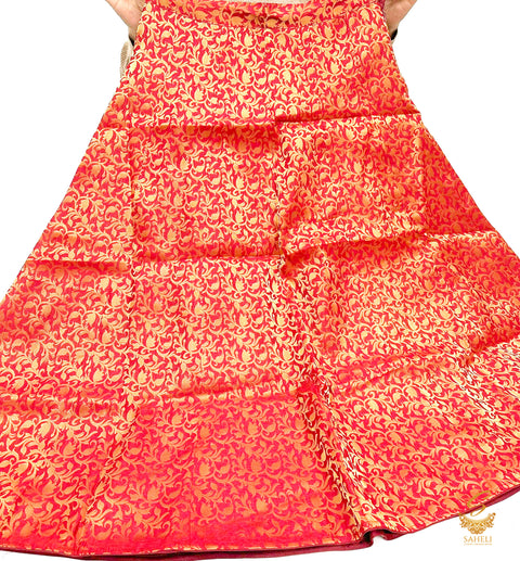 Red colour Brocade Silk based big flared skirt (can be styled with Poncho Blouse) Waist :- 37inch , Length:- 40