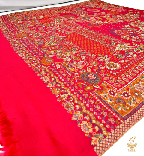 Red Kalamkari Pashmina (Original) Woven Shawl (Full Size)