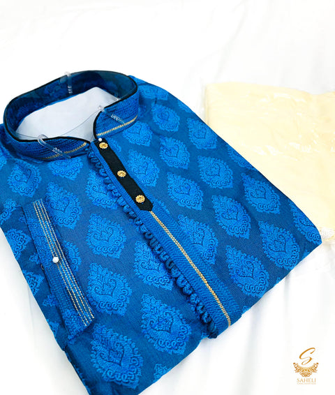 Firozi colour brocade silk desgin beautiful kurta with pajama pents