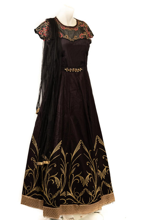 Dark Brown Raw Silk designer gown