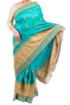 Pure Silk sky blue saree with golden border