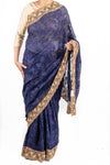 Pure Georgette Nevi blue saree with resham embroidery & stone work border