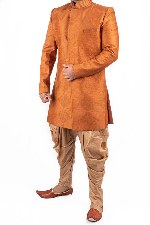 Orange Fully threaded embroidery Indo western