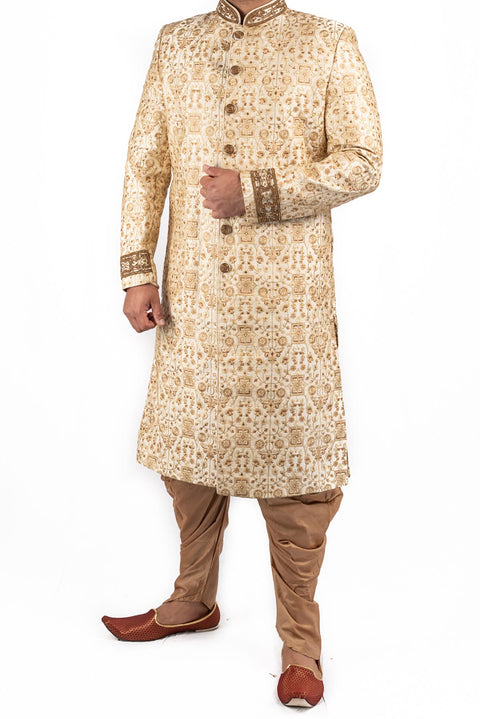 Beige Silk Sherwani fully embroidered