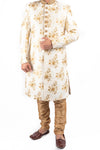 Off White Silk base Groom's Sherwani with floral embroidery