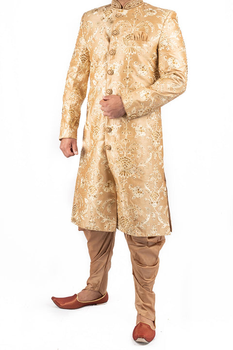Dark Beige Fully embroidered & Stone work Sherwani