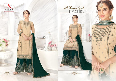 Beige and deep green colour Faux Georgette With Heavy Embroidery Work & Fancy Daimond Inner Santoon & embridered sharara