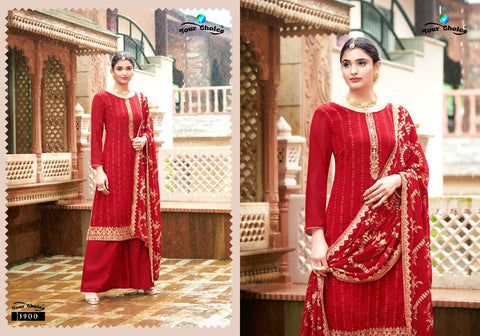 Fully stitched Red colour georgette based heavy embroidered work plazo suit with embroidered dupatta (Size 44 , can be altered below Size 44)