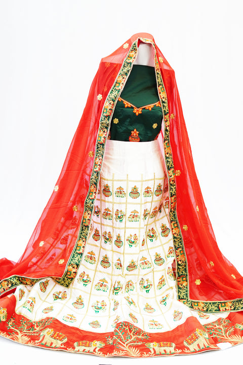 Latest heavy emobroided lahnga with contrast dupatta and blouse
