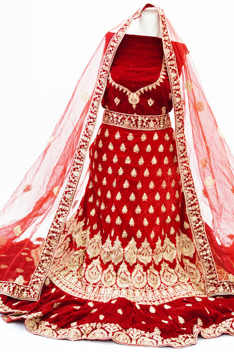 Velvet based mehroon lehnga with heavy embroidery UNSTITCHED