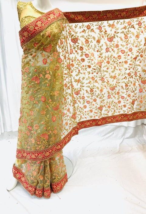 Bollywood Style Heavy Embroided Saree On Netting Base