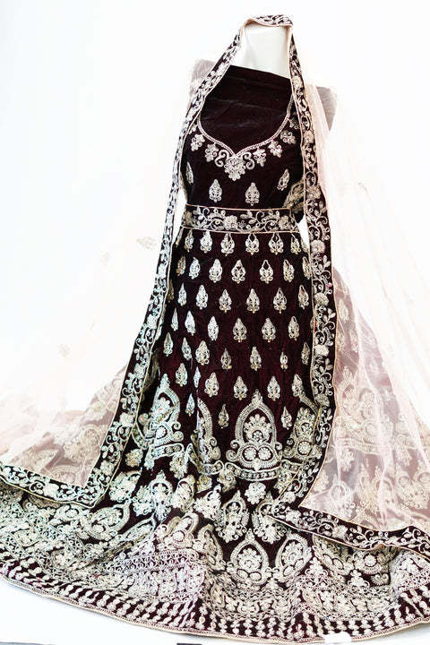 Velvet Based dark blue Lehnga With Heavy Embroidery