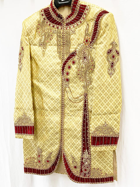 Golden Colour  pure brocade Raw silk with heavy handwork Mens Wedding Sherwani